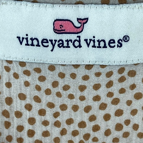 VINEYARD VINES Silk Pinktuck Blouse Top Cream w/ Tan Polka Dots XL - Picture 5 of 15
